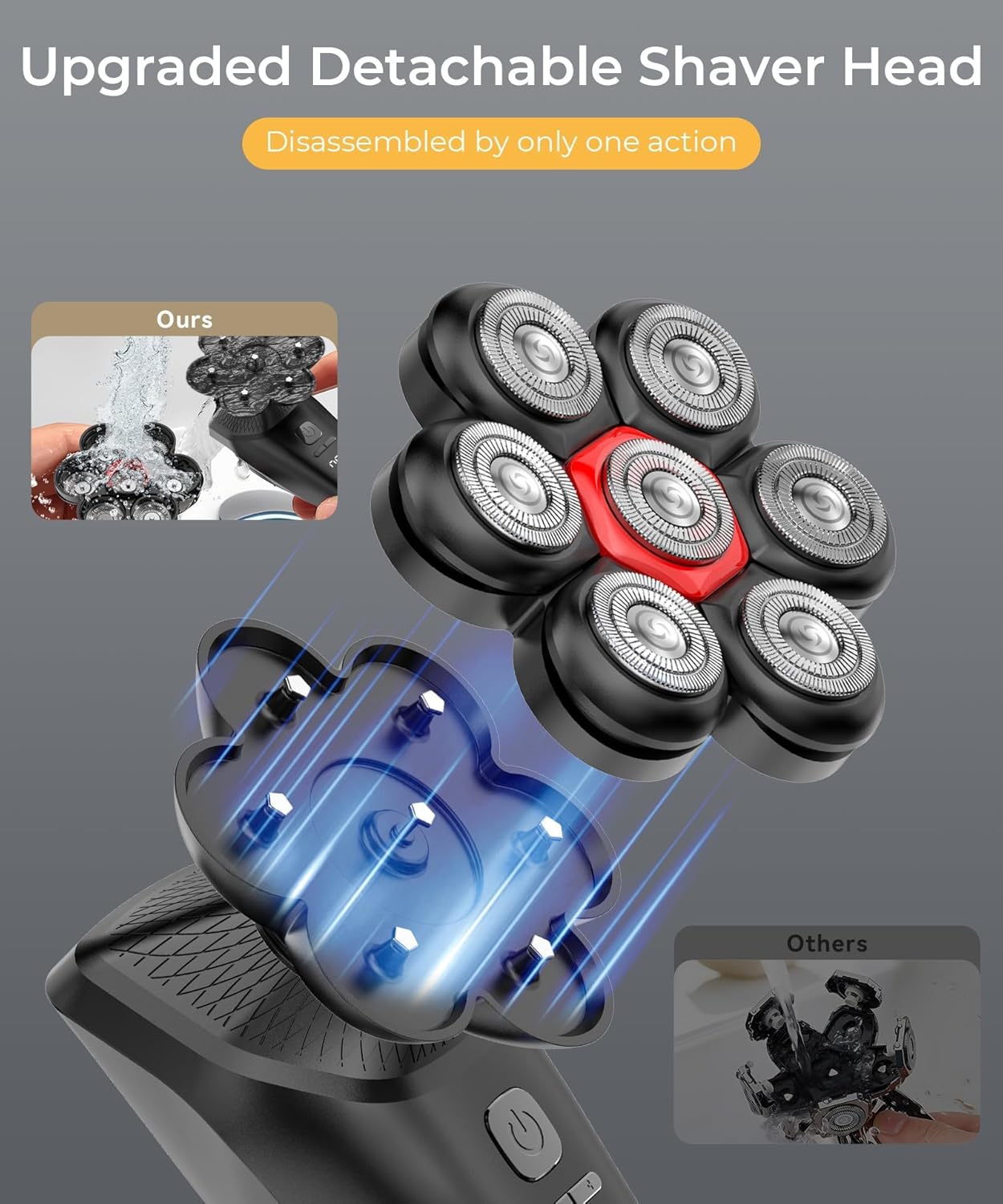 Head Shavers for Bald Men, 7D Head Shaver with LED Display, 3 Adjustable Modes, 10000 RPM High Speed Motor, IPX8 Waterproof, USB Fast Charging, Black