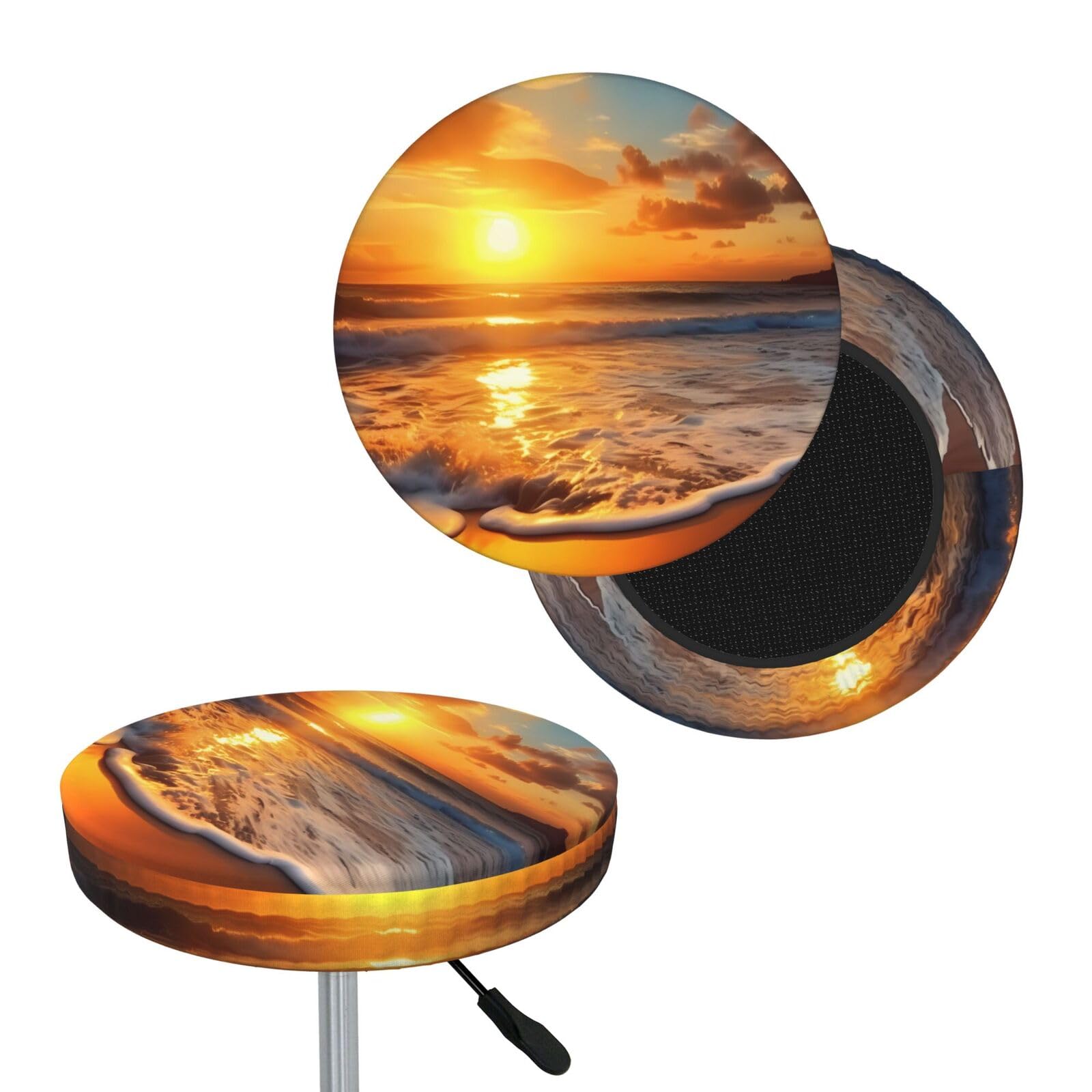 FekiLoot Sunset Beach Round Bar Stool Covers Stretch Washable Bar Stool Covers Dustproof Slipcover Bar Chair Covers with Elastic Band for Bar Kitchen Living Room Decor 14 Inch