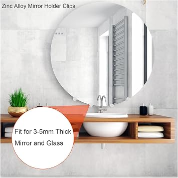 Frameless Mirror Mounting Hardware Kit Zinc Alloy Mirror Holder Clips Round Shape Dual-Screw Fixing Mirror Glass Hanging Bracket with Screws and Anchors Fit for 3-5mm Thickness (Silver, Set of 4 )