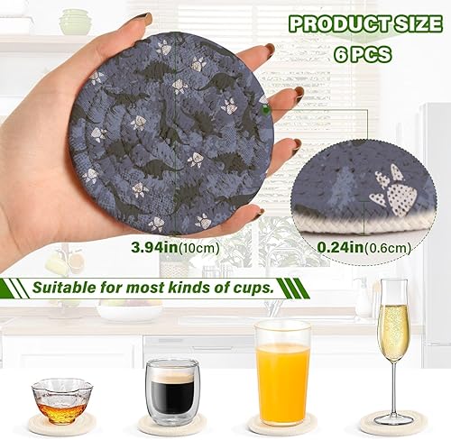 Miniatura 3 de Absorbant Coasters and Holder Set of 6 Coasters for Dining Table Coasters for Office Posavasos para Mesa Cute Dinosaurs Pattern