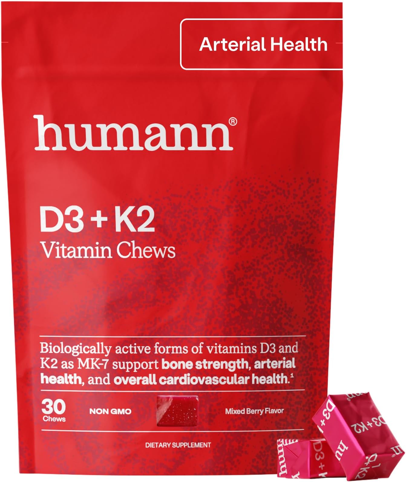 HumanN Vitamin D3 + K2 Chews, Mixed Berry Flavor, 30 Count