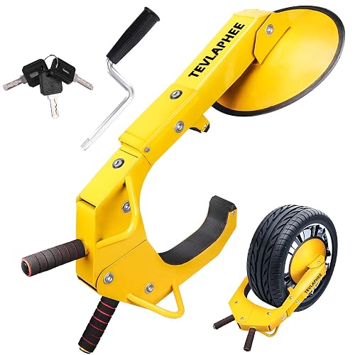 Tevlaphee Wheel Lock - Car Boot Anti-Theft Trailers Wheel Clamp Lock Parking Boot for Cars, Trucks, SUVs, Campers - Upgraded Dual Lock Adjustable Lug Nuts Cover - Wheel Lock with Hub Cap