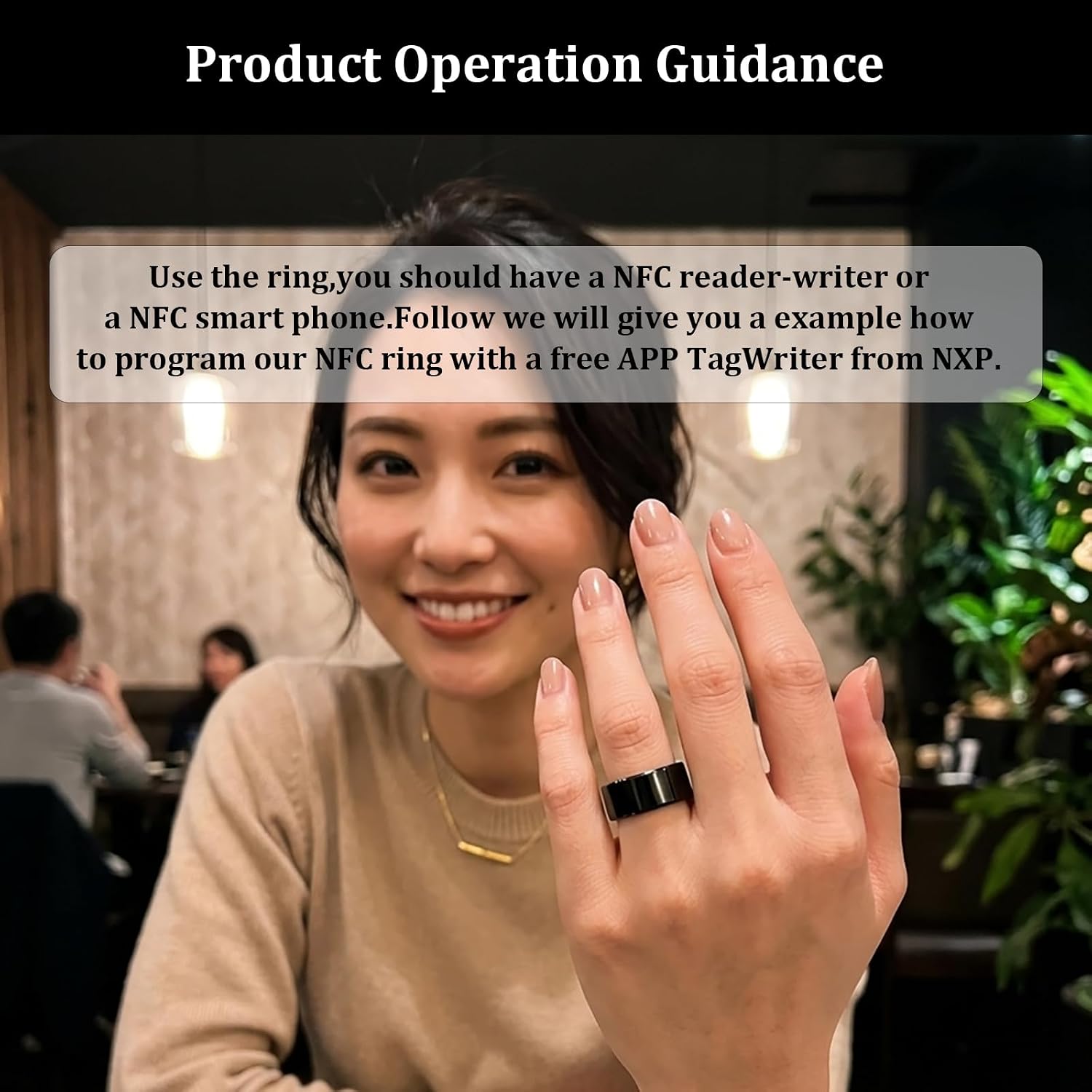 Waterproof Ceramic smart NFC Forum Type 2 215 496 bytes Chip Universal for Mobile Phone, Wide Surface Fasion Ring