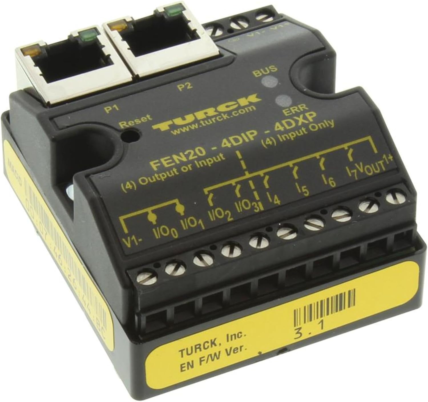 TURCK FEN20-4DIP-4DXP-DIN I/O Module, Slave, Multiprotocol, 4 Digital Inputs, 4 Configurable DI/DO Channels, 24 Vdc, PNP, F6931092