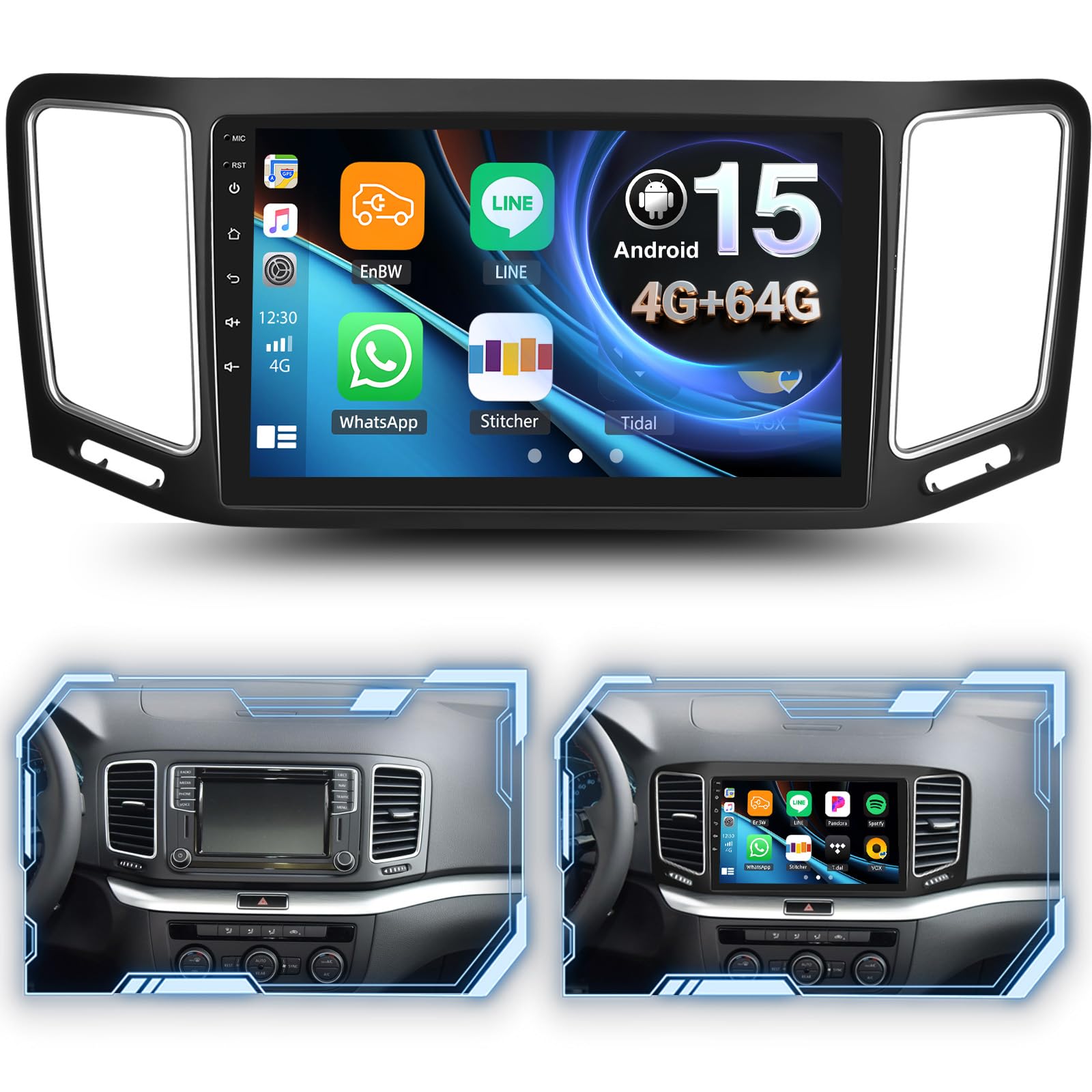 Autoradio Android 13 9 Pouces Pour Volkswagen Sharan 2012-2018 - Wireless Carplay, Android Auto, 2+64GB, GPS