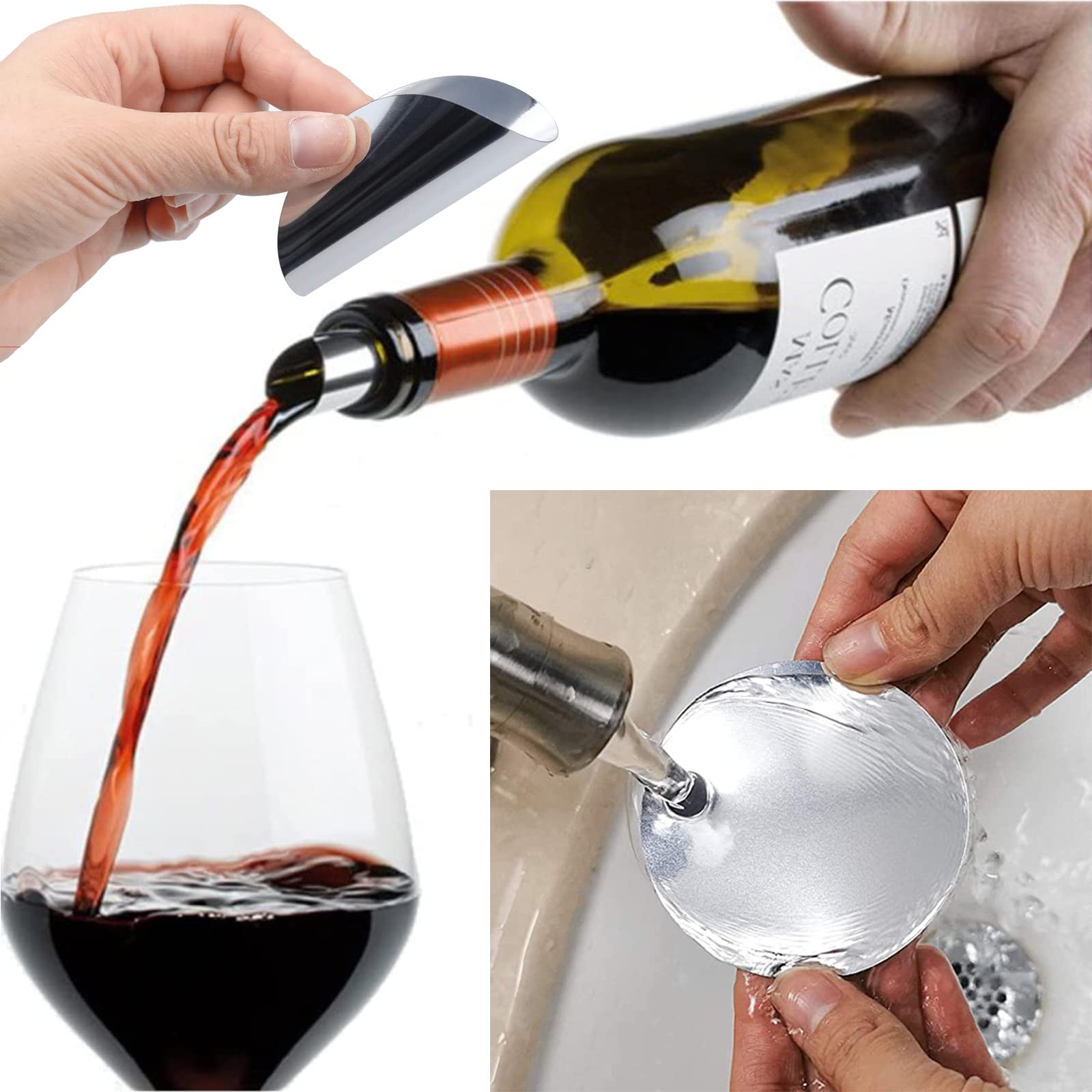 Shengbangym 20 Pezzi Versatore di Vino in Alluminio, Argento Versatore Vino, Salvagoccia di Vino