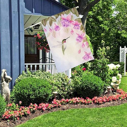 Miniatura 5 de AOYEGO Banderas de casa de colibrí, 28 x 40 pulgadas, arpillera de doble cara, flores y hojas moradas, banderas de patio, primavera y verano,