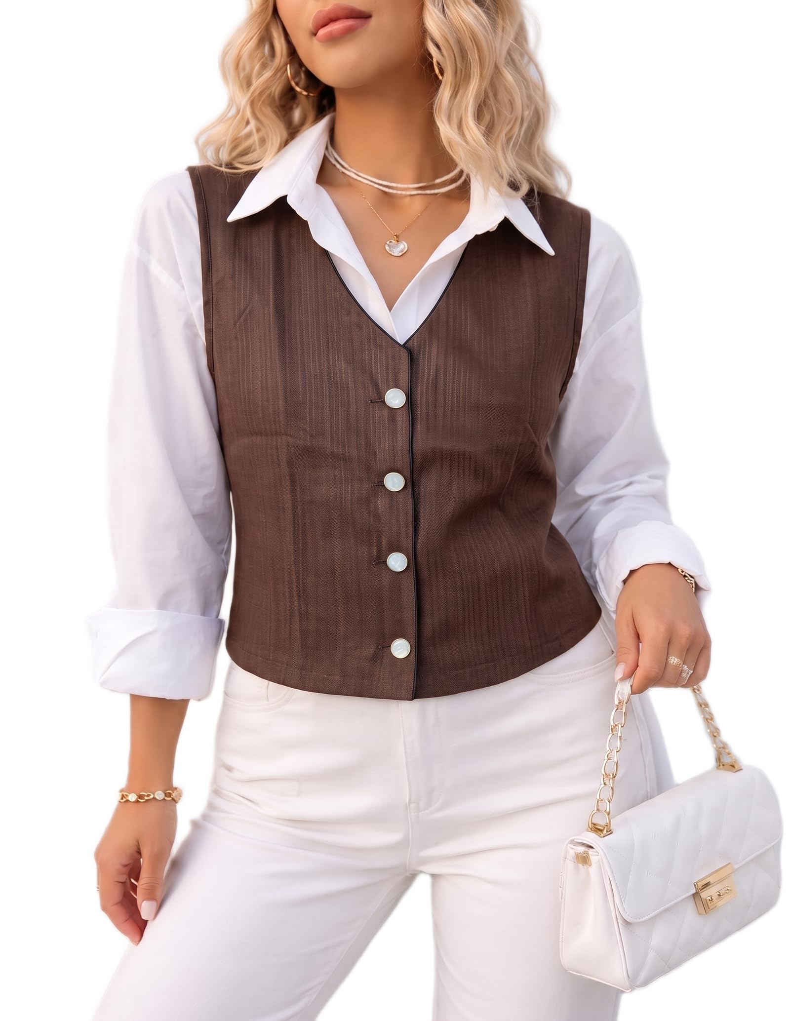 Women's Formal Waistcoat Regular Fit Button Closure Smart Casual Vest-image-1