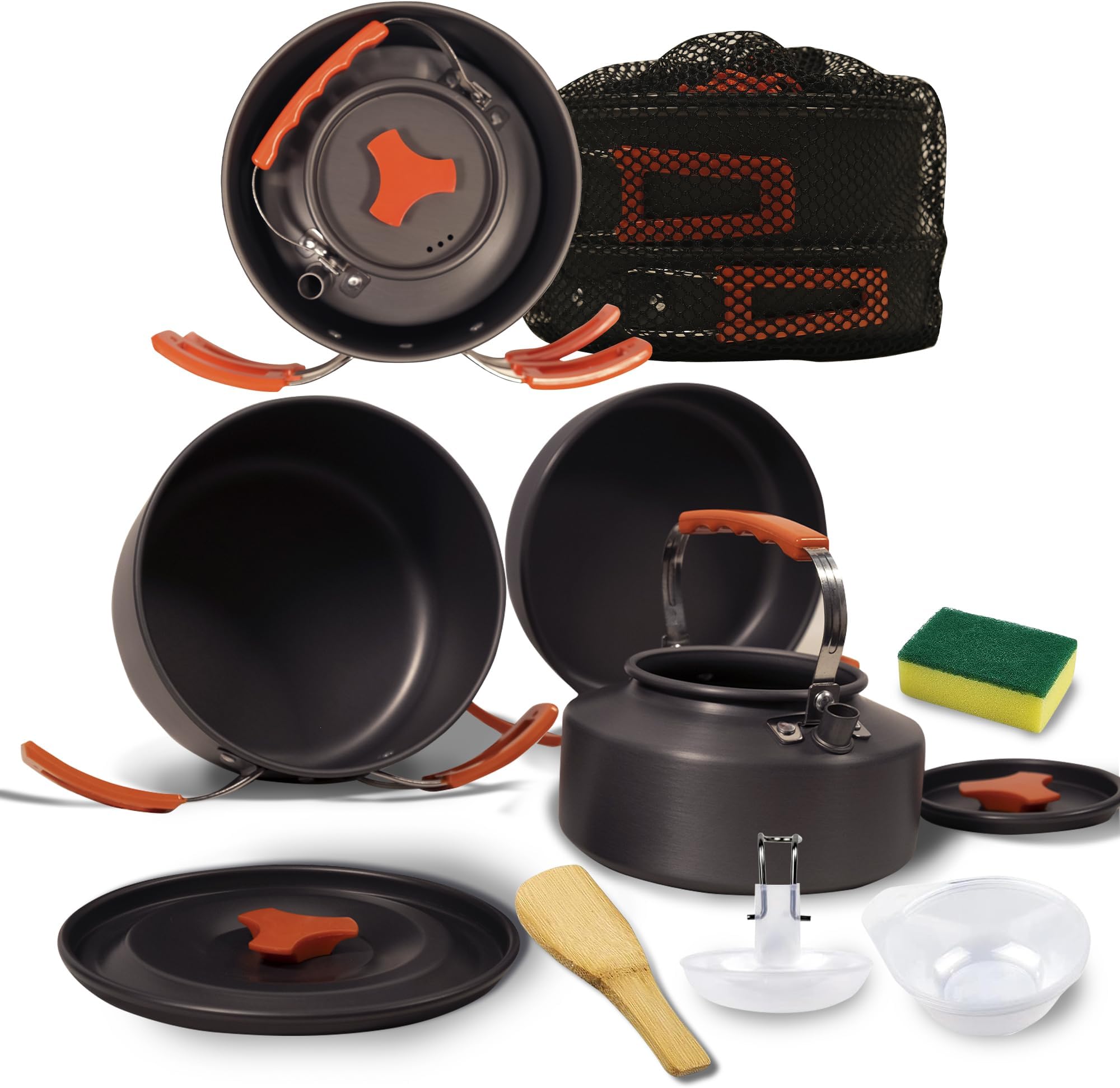 Camping Cooking Set, 12in1 Camping Cookware, Non-Sticky Сamping Pot, Easy-Clean Mess Kit with Camping Pot and Pans Set, Ideal for Backpacking Stove and Backpacking Gear, Perfect Camp Cooking Set Gift