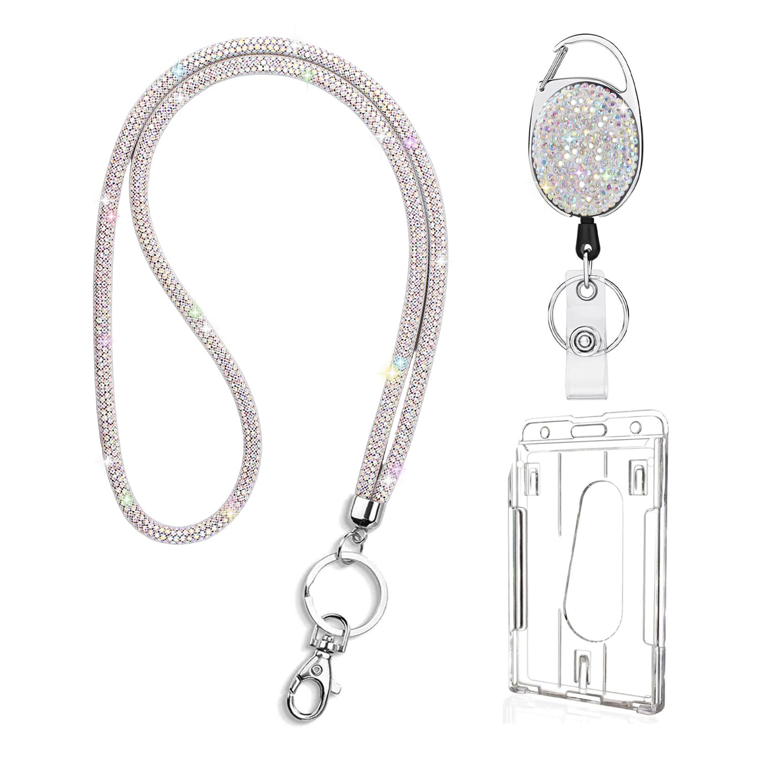 VIQWYIC Retractable ID Badge Holder with Bling Neck Strap Lanyard, Bling Badge Reel with Clear Card Holder for Office Worker Teacher Doctor (Colored)