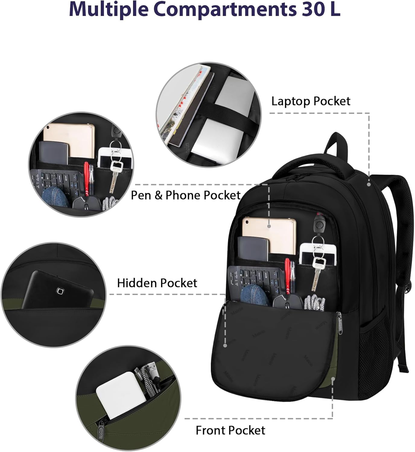 MATEIN 17 Inch Laptop Backpack for Work, Airline Approved Carry On Travel Backpack with Anti Theft Pocket and Luggage Strap, Water Resistant College Computer Daypack Gifts for Men Women, Black Green