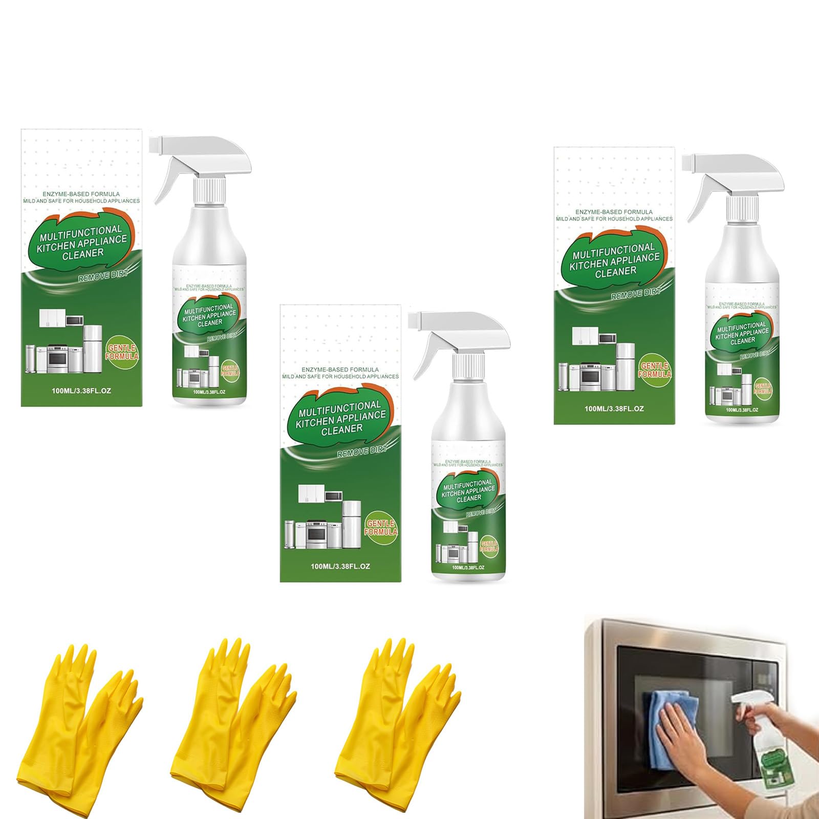 Detergente multifunzionale per elettrodomestici da cucina, sgrassatore multiuso per impieghi gravosi, sgrassatore per cucina per impieghi gravosi per fornelli e forni (3pc)