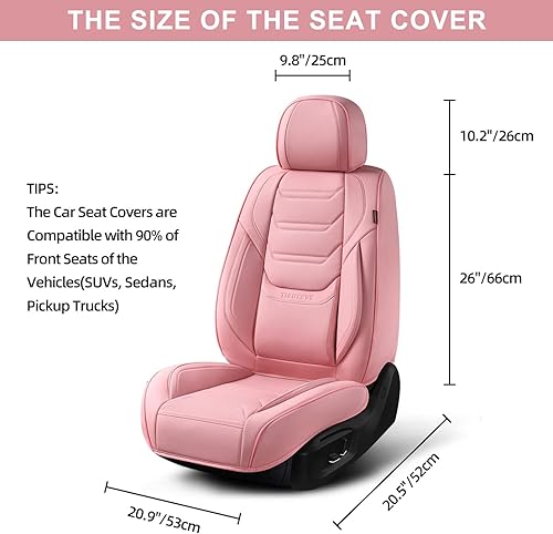 Miniatura 6 de Fundas de asiento delantero de coche color rosa con reposacabezas, cuero transpirable, 1 par de ajuste universal para sedanes, SUV, camiones