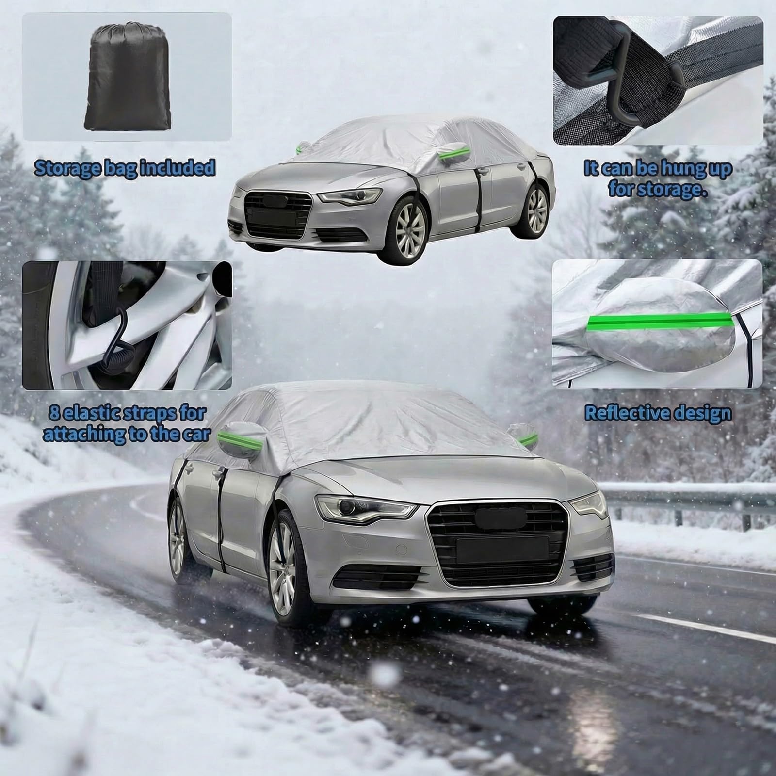 Wasserdicht Halbgarage für Auto Sommer für Ford Fusion 2005-2020 Autoabdeckung Abdeckplane Auto All Weather, Wasserdicht Staubdicht Sonnenschutz Wetterfest und Laub(Silber)