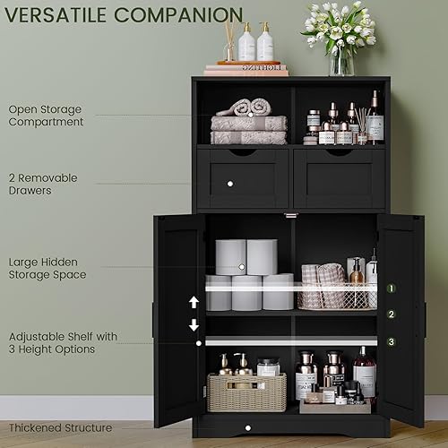 Miniatura 5 de Iwell Armario de almacenamiento con puertas y estantes, armario de despensa de cocina, gabinetes de baño para sala de estar, cocina, lavandería,