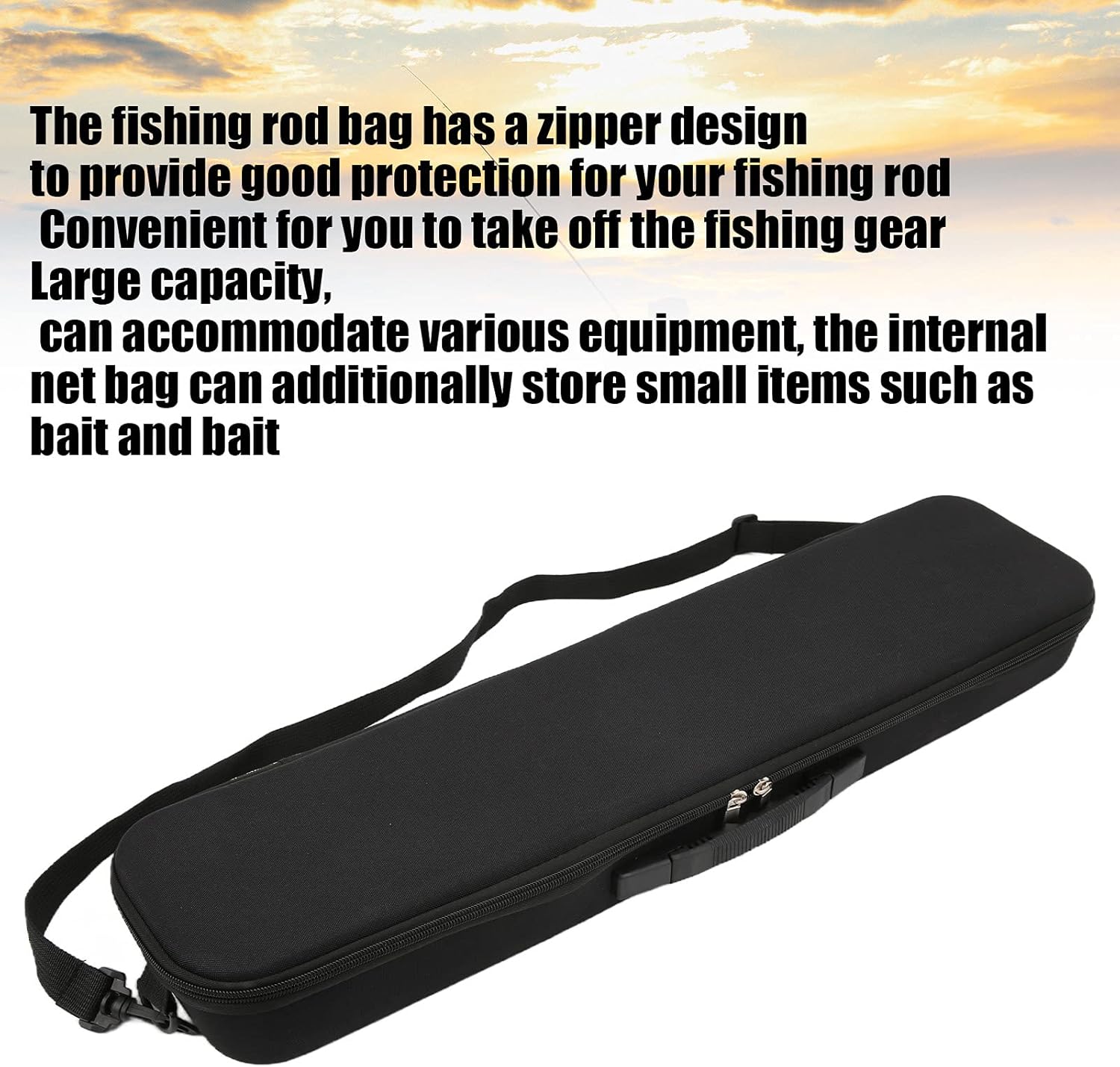 Fishing Pole Storage Bag, Shock Resistant Comfortable Portable Hard Shell Fishing Tackle Case with Long Straps for Storage Fishing Accessories