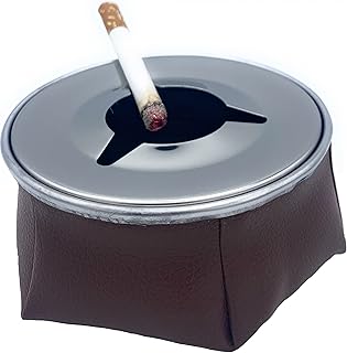 Butt Bat Stainless Windproof Faux Leather Bean Bag Sandbag Ashtray Non Stitched, Brown