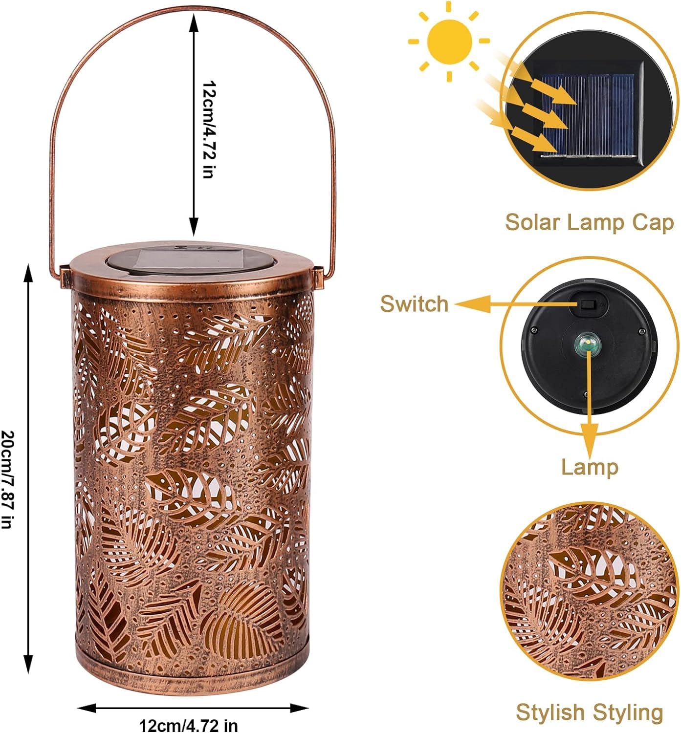 Evereden Solar Lantern, Metal Hanging Solar Lights Outdoor Garden, Solar Lantern Outdoor IP44 Waterproof, Hanging/Standing - Image 4