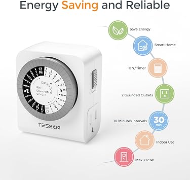 TESSAN Outlet Timer, Mechanical 24-Hour, 2 Pack