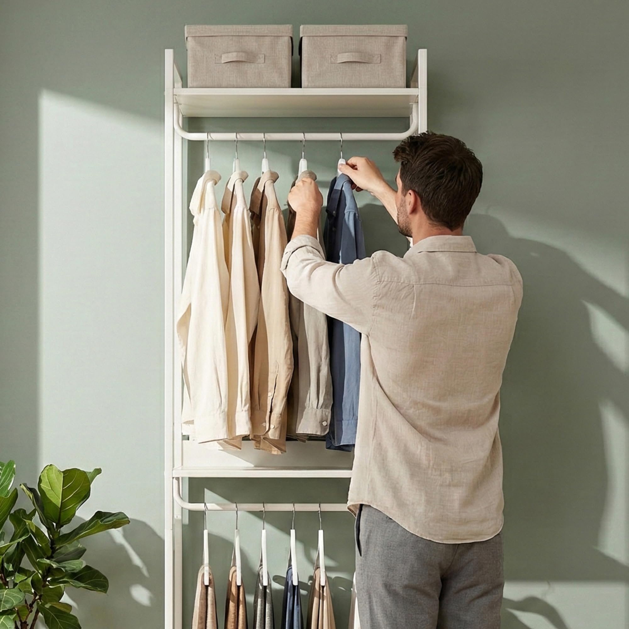 [en.casa] Perchero Burro Jässaatka de Estructura Metálica con 2 Barras y 3 Estantes Diseño Moderno Burro Ropa con Compartimentos para Entrada Dormitorio 200 x 61 x 40 cm - Gris