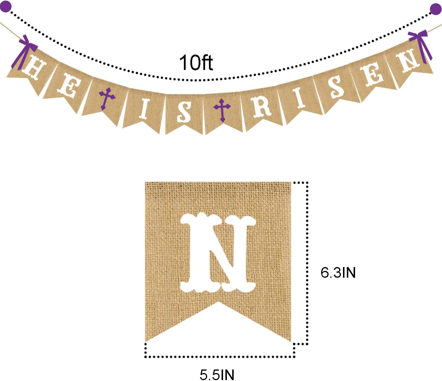 HE is Risen Banner Burlap - Easter Banner - Easter Decorations - Religious Holiday Resurrection Bunting - Church Mantel Outdoor Hanging Decor