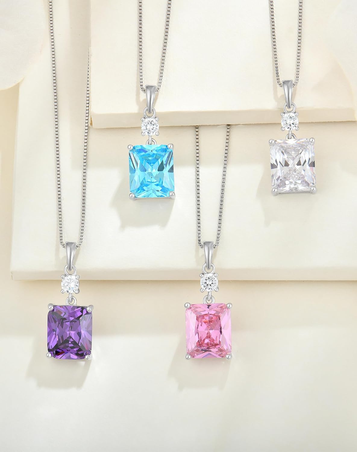 YL 12x10mm Cushion Square Princess Emerald Cut Necklace for Women, Solid Sterling Silver 18K White Gold Plated Birthstone Pendant Box Chain Jewelry - Image 8