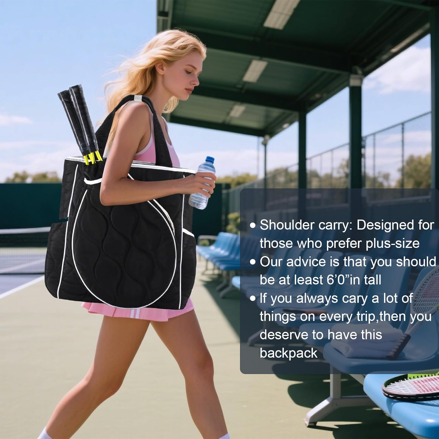 2-in-1 Tennis Tote Bag & Tennis Racket Backpack – Extra-Large Quilted Pickleball Racquet Bags, Water-Resistant & Lightweight for Men & Women