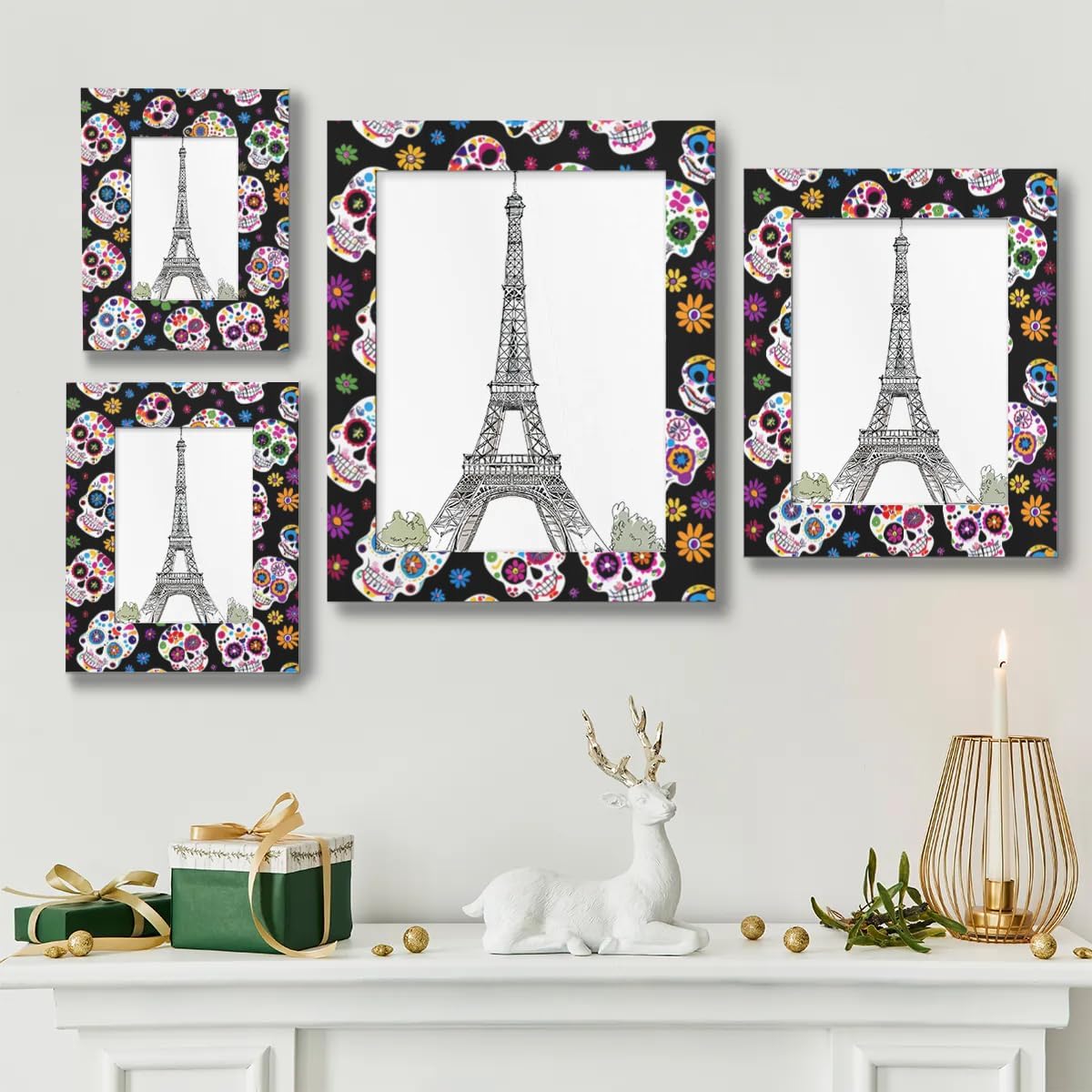 Colorful Mexican Sugar Skull 8x10 Picture Frame, Display Photos 7.5x9.5 without Mat, Elegant Picture Frames Collage Wall Home Gallery Decor