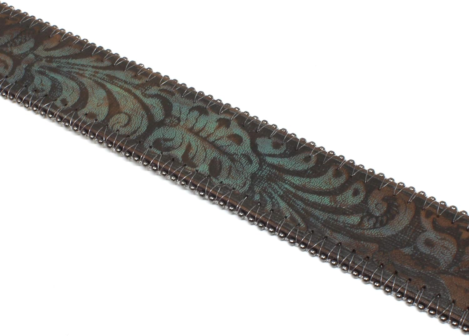 BC Belts Womens Western Leather Belt - 1.5” Wide Embossed Brown & Turquoise Vintage Strap Tooled Antique Silver Scroll Buckle - Image 5