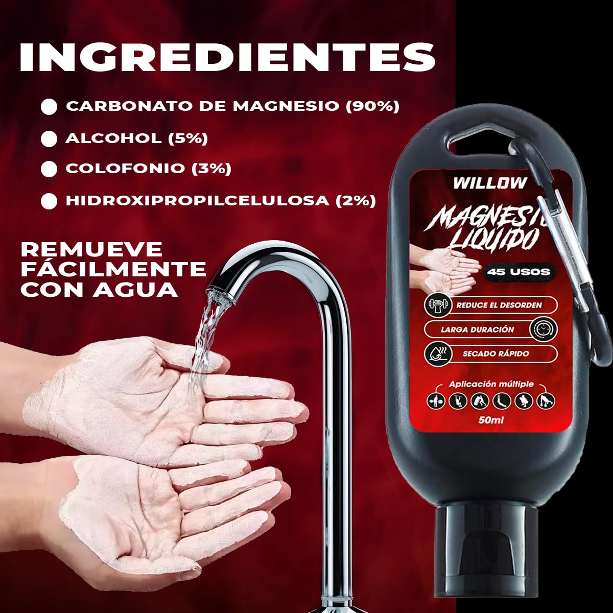 Willow ® Magnesio Líquido 250ML + 50ML | Magnesio Escalada | Tiza Líquida | Agarre Crossfit | Liquid Chalk | Calistenia Gym Halterofilia Padel Manos