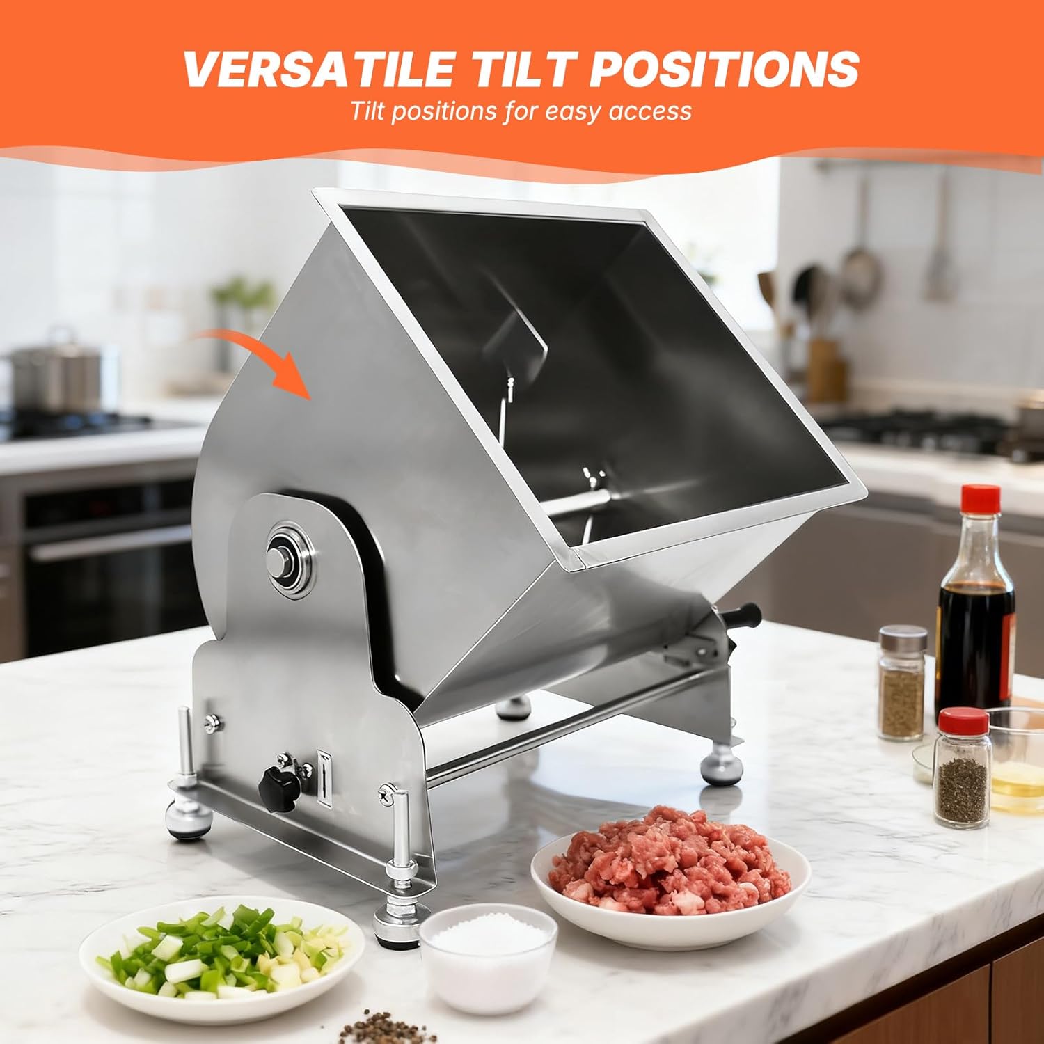 Hakka Commercial Manual Meat Mixer, Large Tilt Tank Meat Mixer Stainless Steel 50L for Sausage (Mixing Max.85lb/37.5L for Meat)