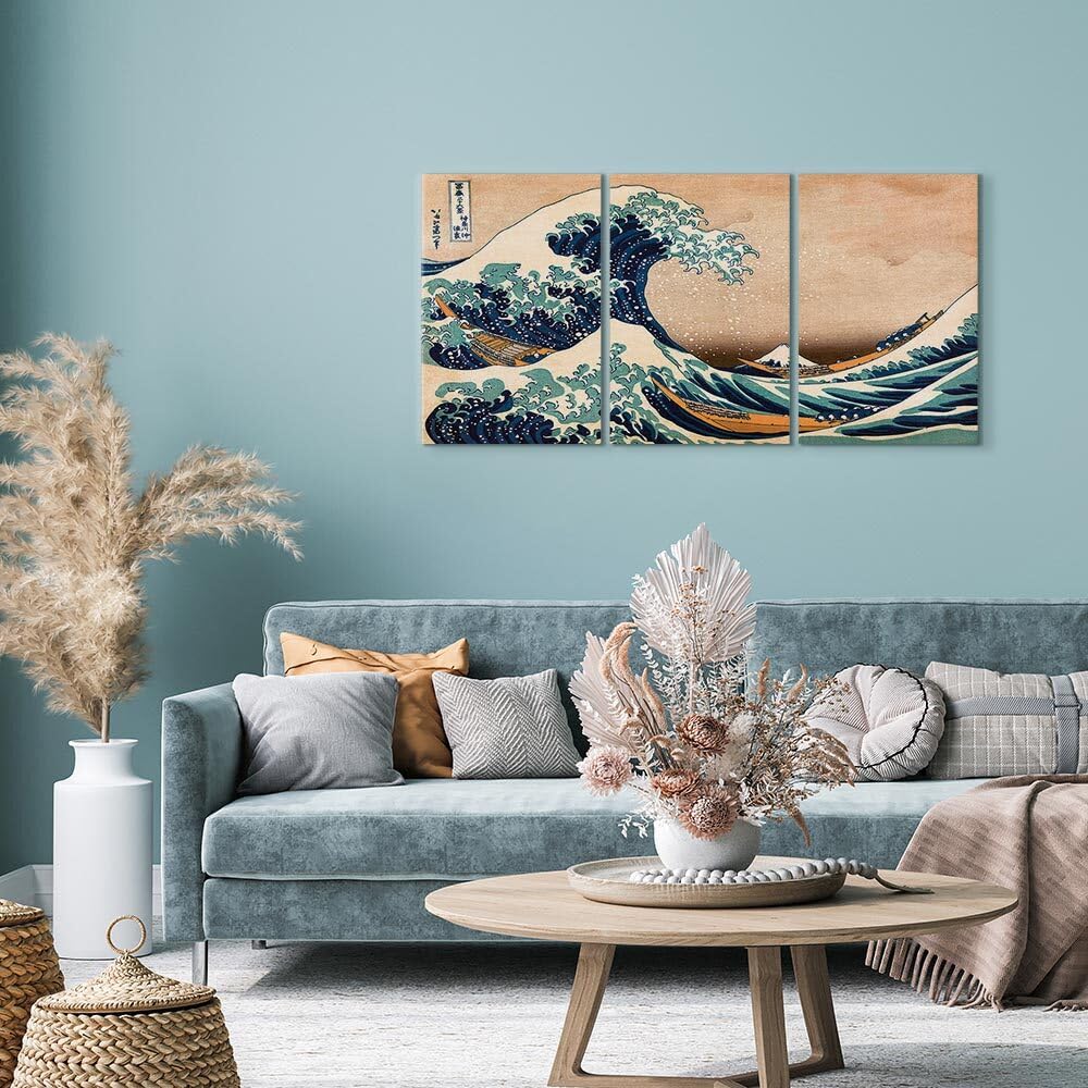 decomonkey Wandbilder Katsushika Hokusai 180x90 cm 3 Teilig Wandbild Groß | Leinwandbild XXL, Deko, Wohnzimmer, Schlafzimmer, Büro, Wanddeko, Leinwand, Pictures For Wall, Poster