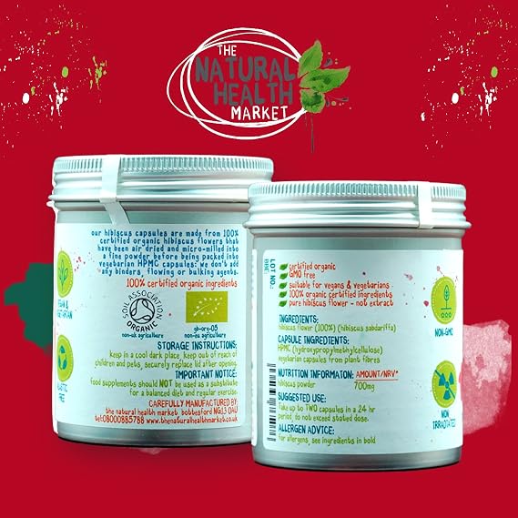 Organic Hibiscus Flower 700mg Capsules - 90 Capsules Tin - Made with 100% Organic Hibiscus Flower