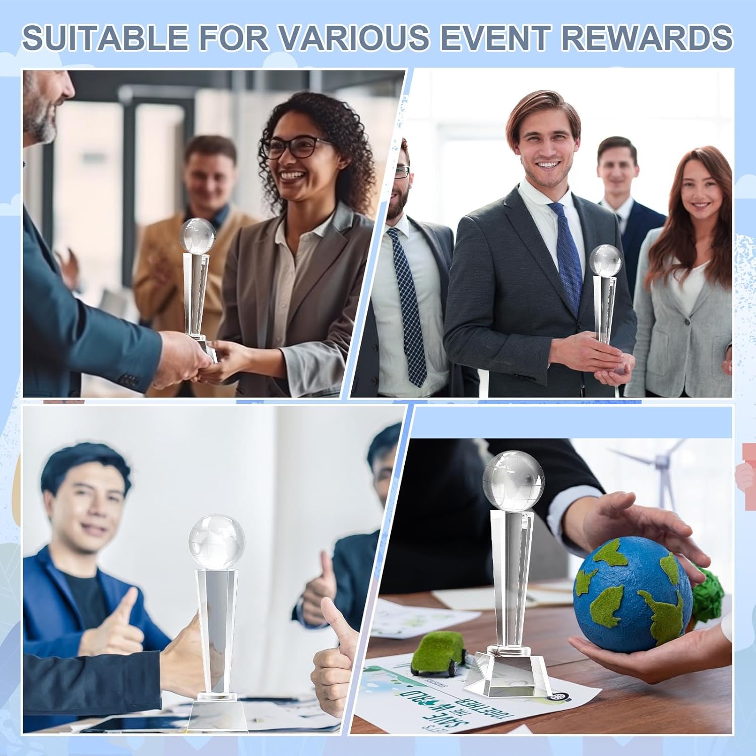 Meooeck 2 Pcs 9x2.8'' Crystal Glass Trophy with Gift Box Large Trophy Award Glass Paperweight Tournament Table Desktop Decor