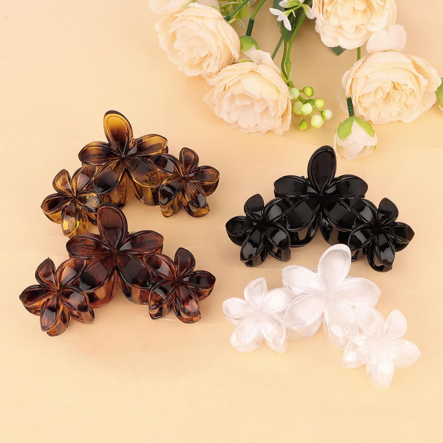 4Pcs Flower Hair Clips Large Matte Hair Claw for Women Non-Slip Strong Hold Clips for Thick Hair, Hair Accessories,Black,White,Leopard - Image 6