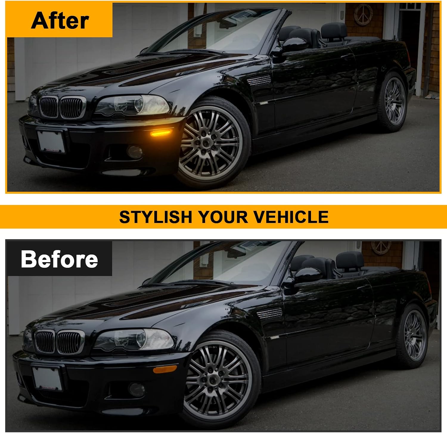Front Bumper LED Reflector Light Replacement for 3 Series E46 323Ci 325Ci 328Ci Coupe Convertible 1999-2003, E46 M3 2001-2006, 2PCS Side Marker Fender Lamp, Replace OE 63148383011, 53148383012