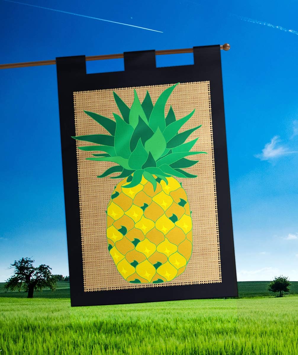 Magnolia Garden Friendship Pineapple on Burlap 42 x 29 Rectangular Double Applique Tab Top Large House Flag