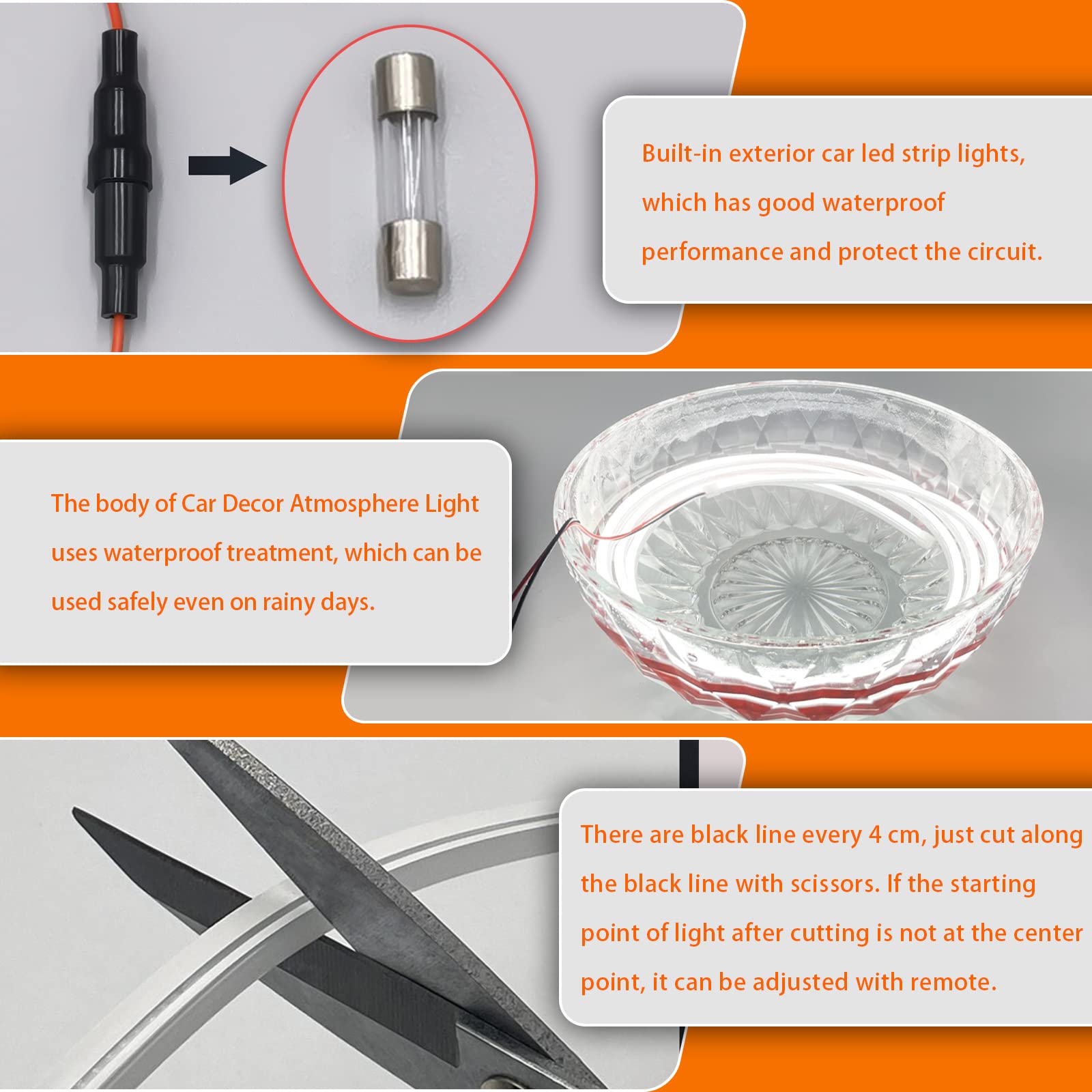 Car Hood Light Strip 200CM White Exterior Car LED Strip Lights for Hood Flexible Waterproof Dynamic Scan Sequential Turn Signal Amber DC12V Daytime Running Lights with Remote for Cars, Trucks — view 4