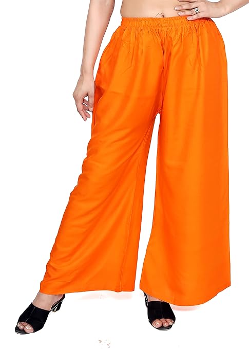 ARFHA Women Orange Solid Straight Palazzos