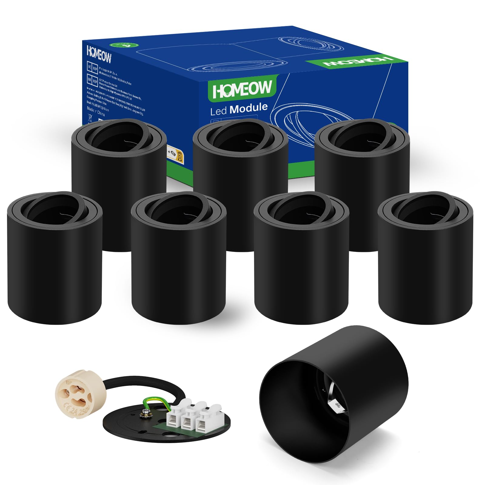 HOMEOW 8 Stück Aufbauspots 30° Schwenkbar Schwarz Aufputz, Deckenspots Dusche Kueche, Aufbauleuchte GU10 Fassung, Ohne GU10 - Lampe, Aufputz Rund aus Aluminium Ø 80mm