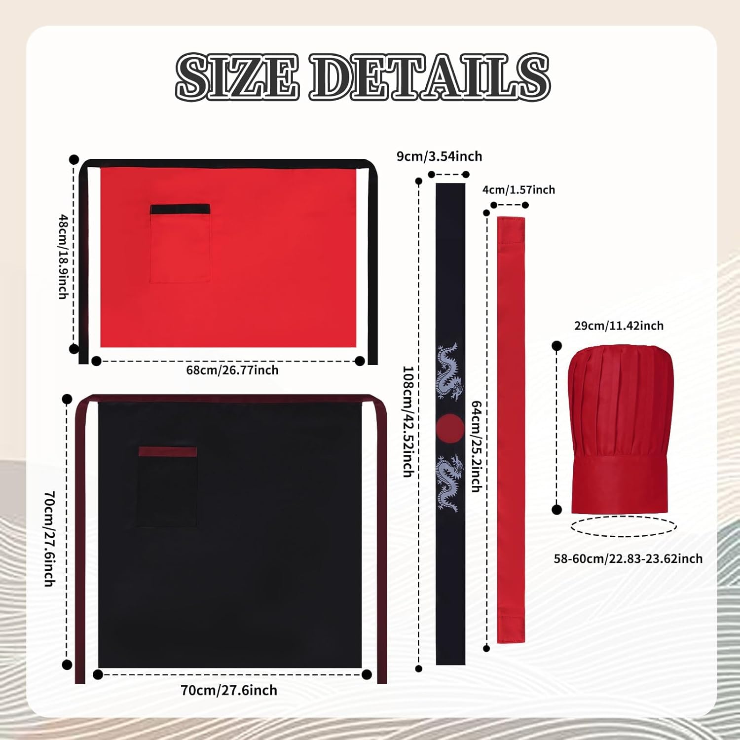 Japanese 8 Hibachi Chef Costume Set Teppanyaki Tall Cap with Hachimaki Headband Apron Accessories - Image 2