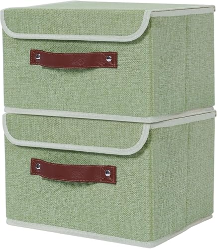 Miniatura 278 de ANMINY 2 contenedores de almacenamiento con tapa, asas de piel sintética, cajas de almacenamiento de plástico PP, decorativas, plegables, de tela