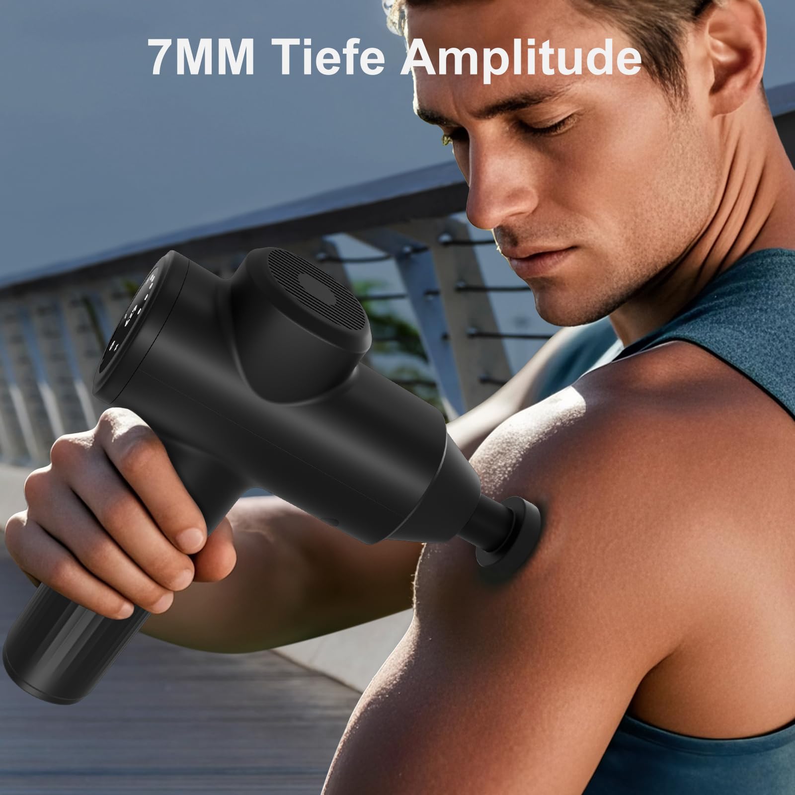 Mebak 7 Massagepistole, 5 Intensitätsstufen(2000-3200 U/min), Massagepistole mit 4 Aufsätzen, USB-C & LED Anzeige, 45-55dB leise Muskel Massage Gun Für Schmerzlinderung & Entspannung