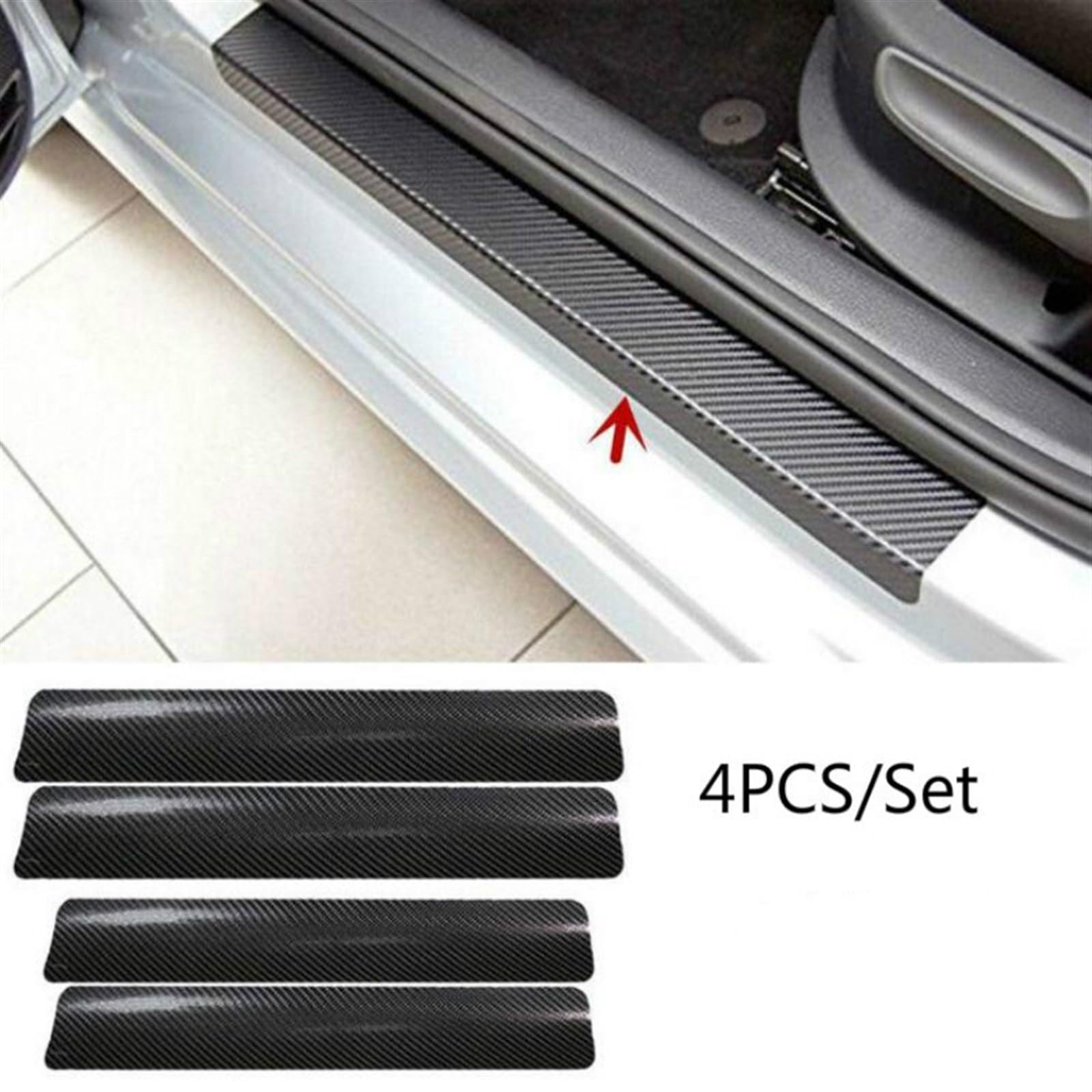 Tira Protectora de Parachoques 4 Pegatinas para Puerta de Coche 60 cm x 6,8, universales, antiarañazos, Fibra Carbono
