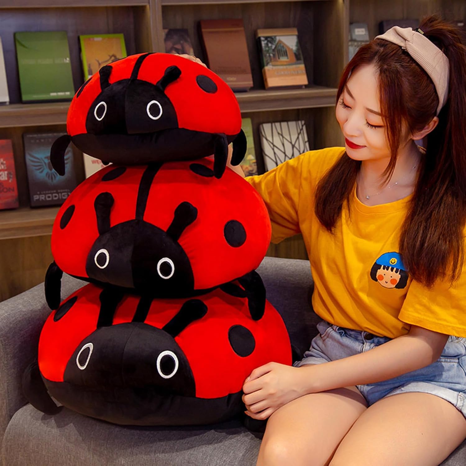 Cute 16 Inch Stuffed Ladybug Animals Ladybird Plush Toys Pillow Anime Lady Beetle Plushie Hugging Pillow Ladybug Doll Gift for Kids and Lovers(Red)