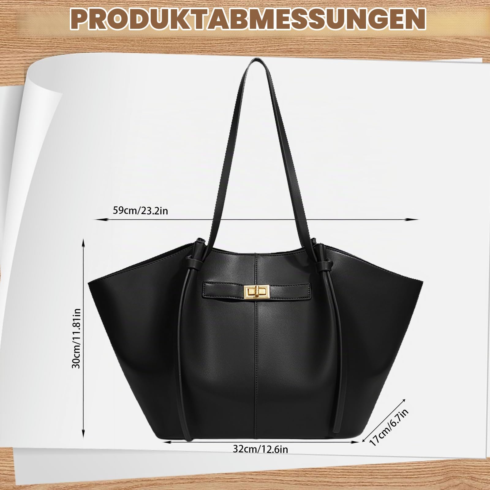 Tote Bag Damen, Shopper Tasche Damen Groß, Large Shoulder Handbag mit Abnehmbarer Schlaufe, Vintage Tasche für Arbeit Einkauf Reisen Büro