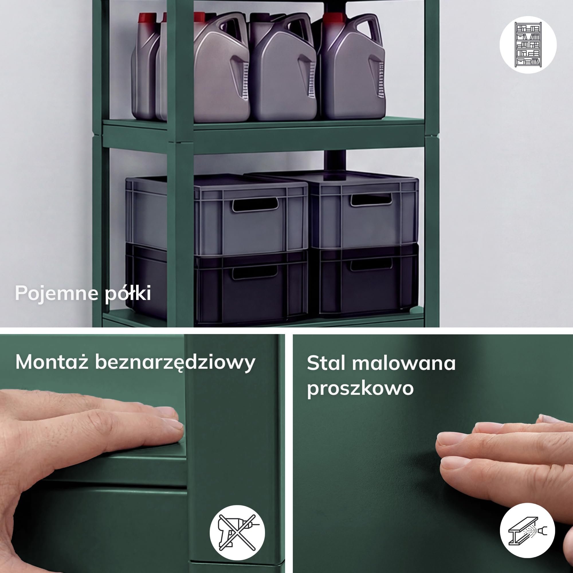 Jan Nowak Metalowy wąski 6 półek regulowanych 50 kg do półki, oszczędność miejsca, warsztat garażowy, magazyn, wytrzymała stal system wtykowy, 200 x 60 x 40 cm