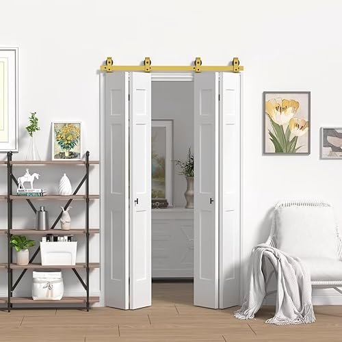 KINMADE Kit de herrajes para puerta corrediza de granero doble de 60 pulgadas para puertas de armario, suave y silenciosamente, montaje superior