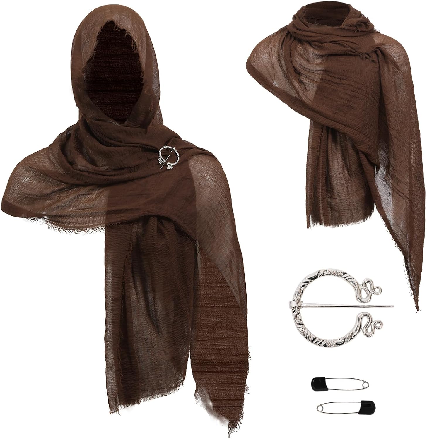 Post Apocalyptic Hooded Shawl Scarf Medieval Renaissance Cowl Cloak Cape Viking Wizard Costume Accessories for Men Women