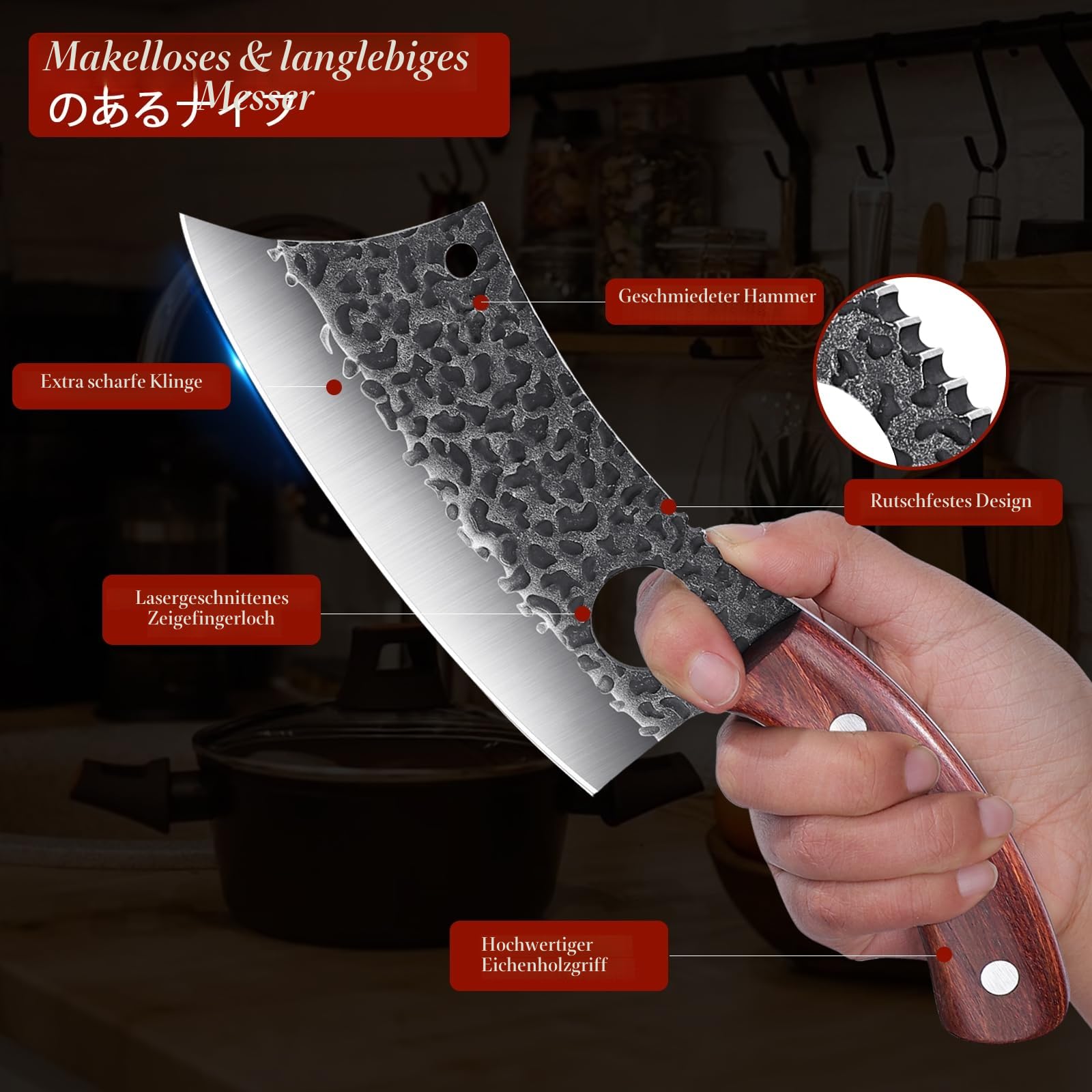 DRAGON RIOT Hackmesser Japanisch, Wikinger Messer mit Holzgriff, Fleischermesser Profi Hackbeil für Knochen, Küchenmesser scharf Metzgermesser, Full Tang Outdoor Messer Fleischerbeil fur Küche Grill